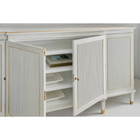Open Regency credenza showing interior shelves with books.
