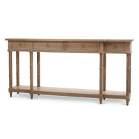 Regency style console table, angled view with drawers.