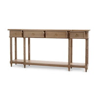 Regency style console table, side angle with drawers.