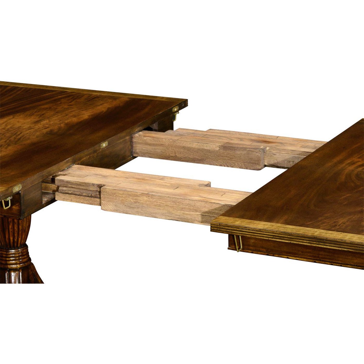 Close-up of extension mechanism on Regency dining table.