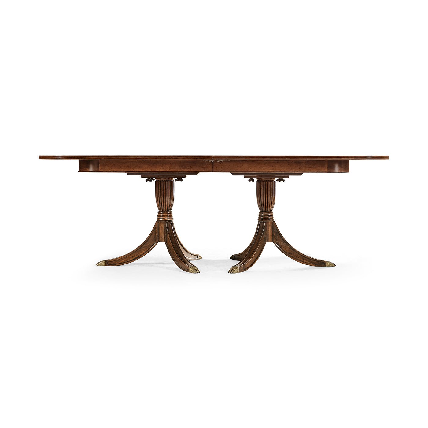 Side profile of Regency dining table with double pedestals.
