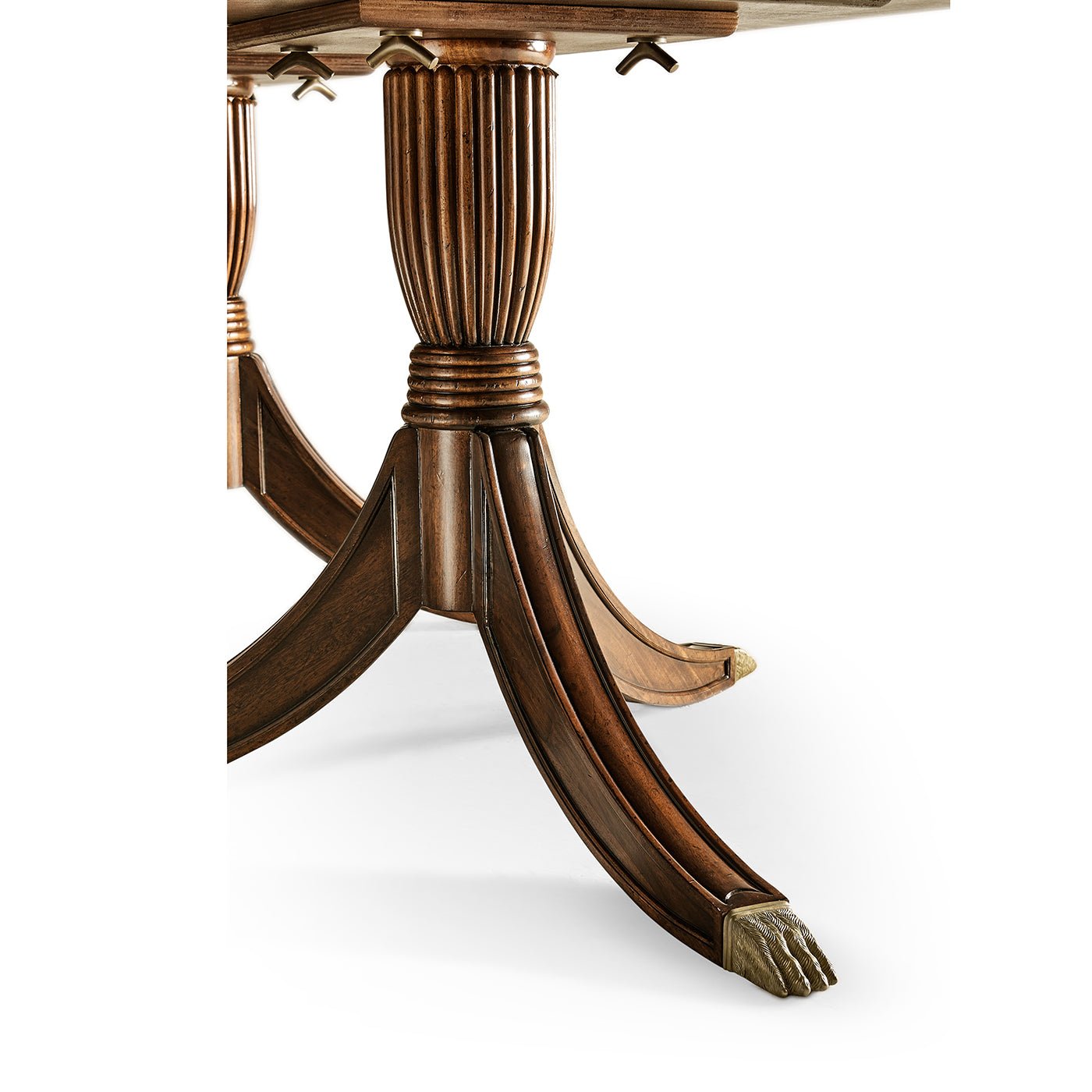 Detailed view of Regency dining table pedestal legs.