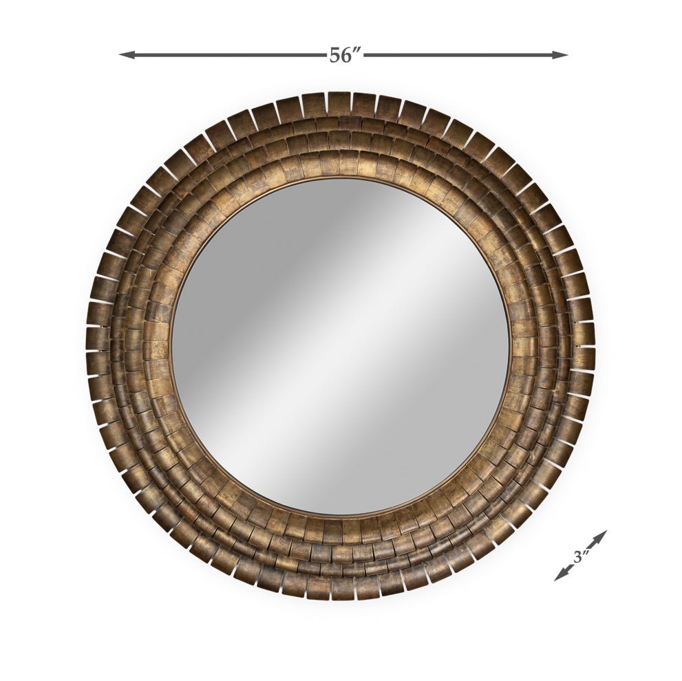 Dimensions of round French Art Deco mirror, 56 inches.