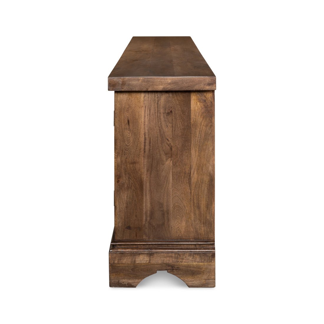 Side view showing depth of rustic sideboard buffet.