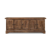 Front view of rustic sideboard buffet with detailed panels.