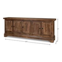 Dimensions of large rustic sideboard buffet in measurement.