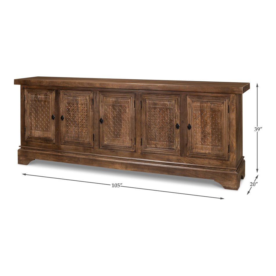 Dimensions of large rustic sideboard buffet in measurement.