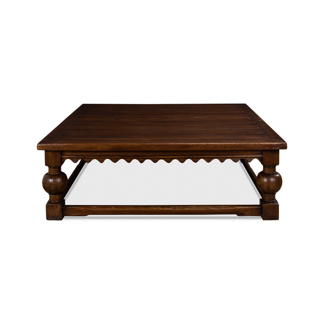 Front view of the rustic square coffee table.