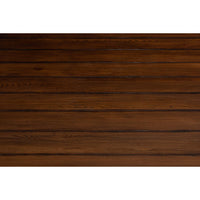Close-up of wooden slats on rustic square coffee table.