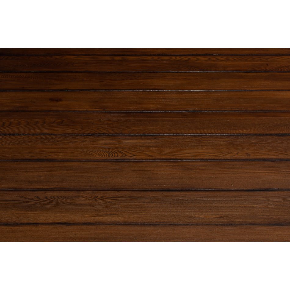 Close-up of wooden slats on rustic square coffee table.