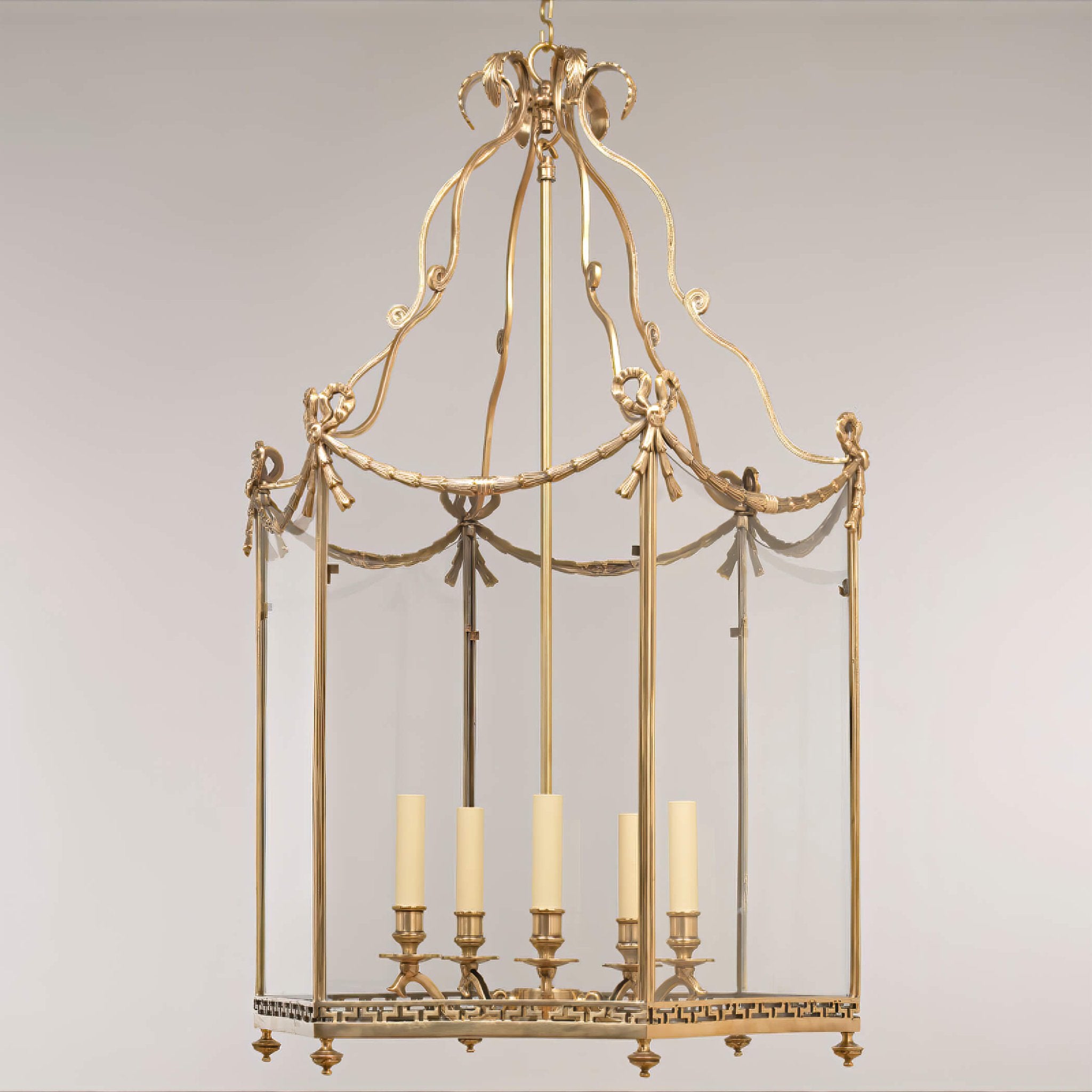 Detailed view of Large Swedish Neo Classic Lantern's top structure.