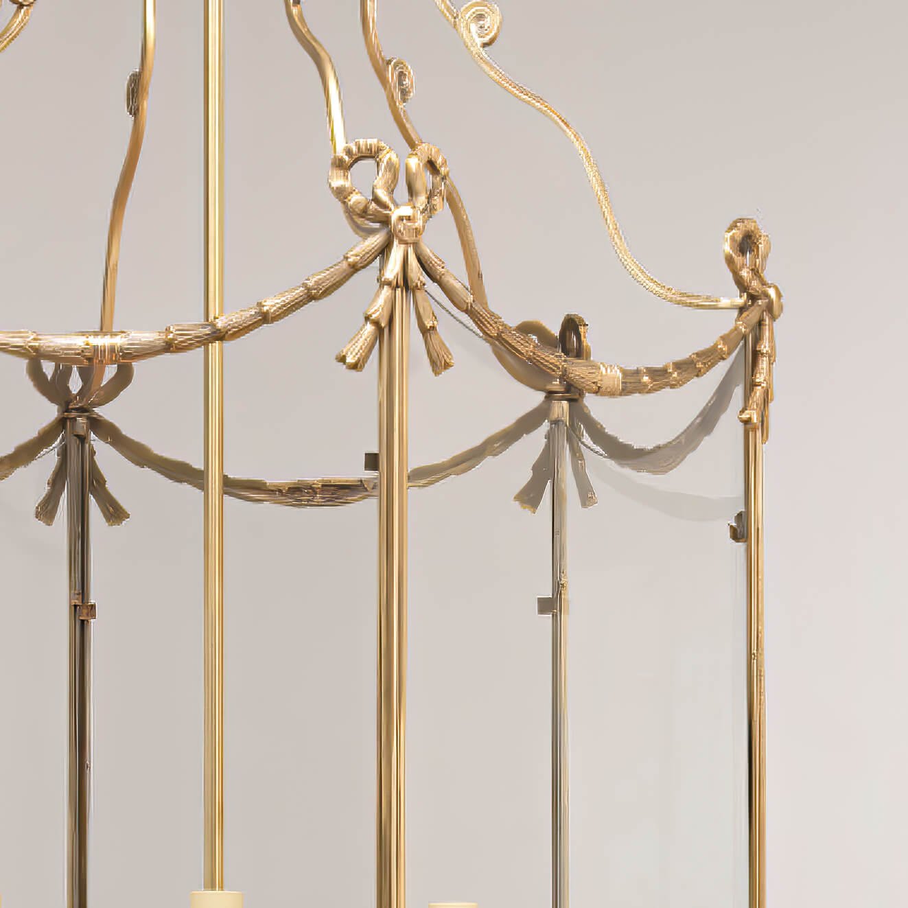 Side view of Swedish Neo Classic Lantern's intricate glass panels.