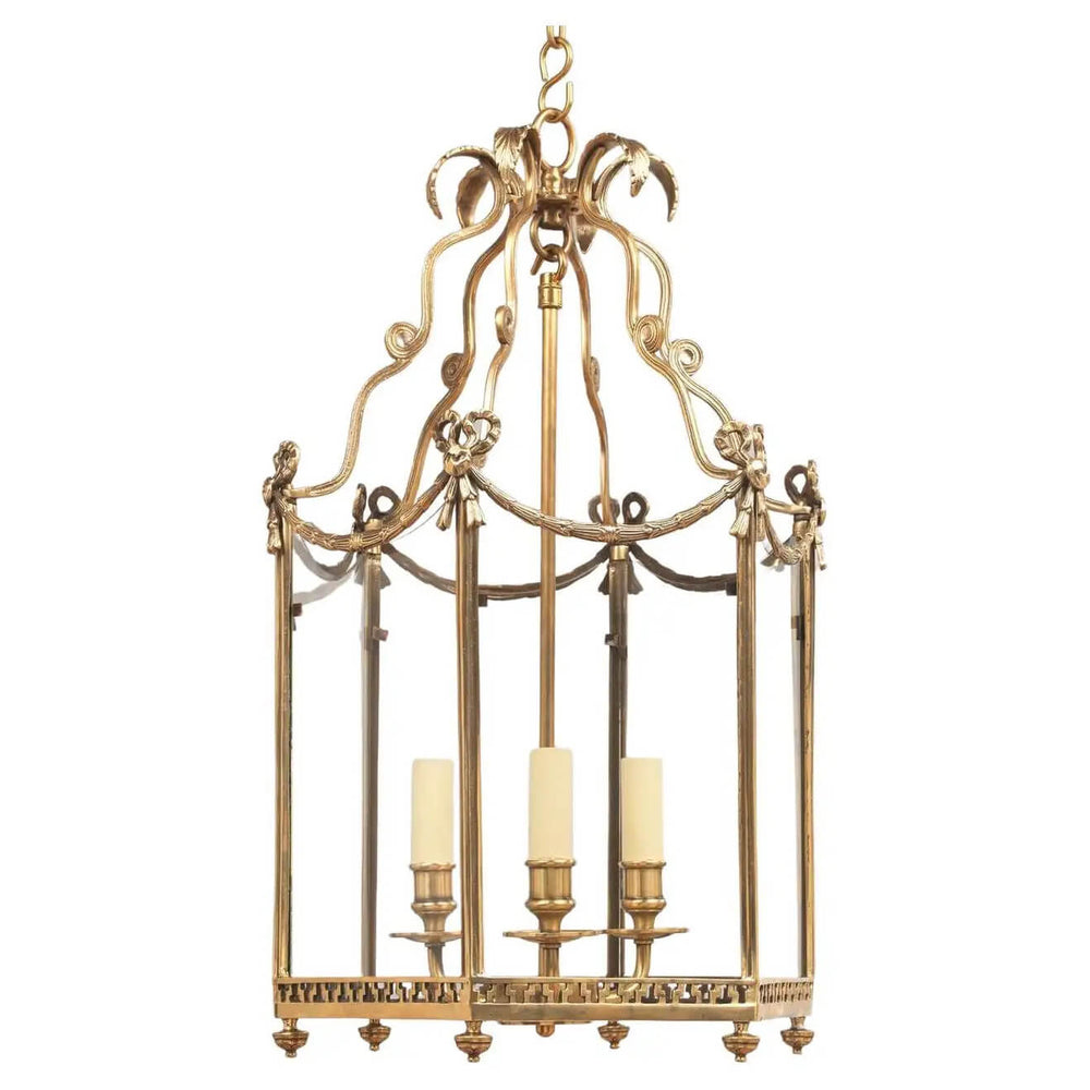 Ornate Swedish Neo Classic lantern with four candles.