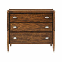 Walnut art deco nightstand with three drawers, front view