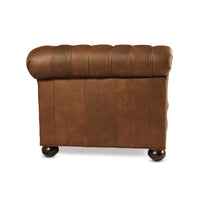 Back view of Chesterfield sofa showing leather design.