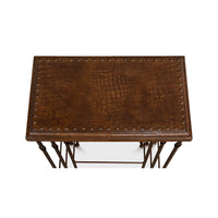 Close-up of top brown leather table surface.