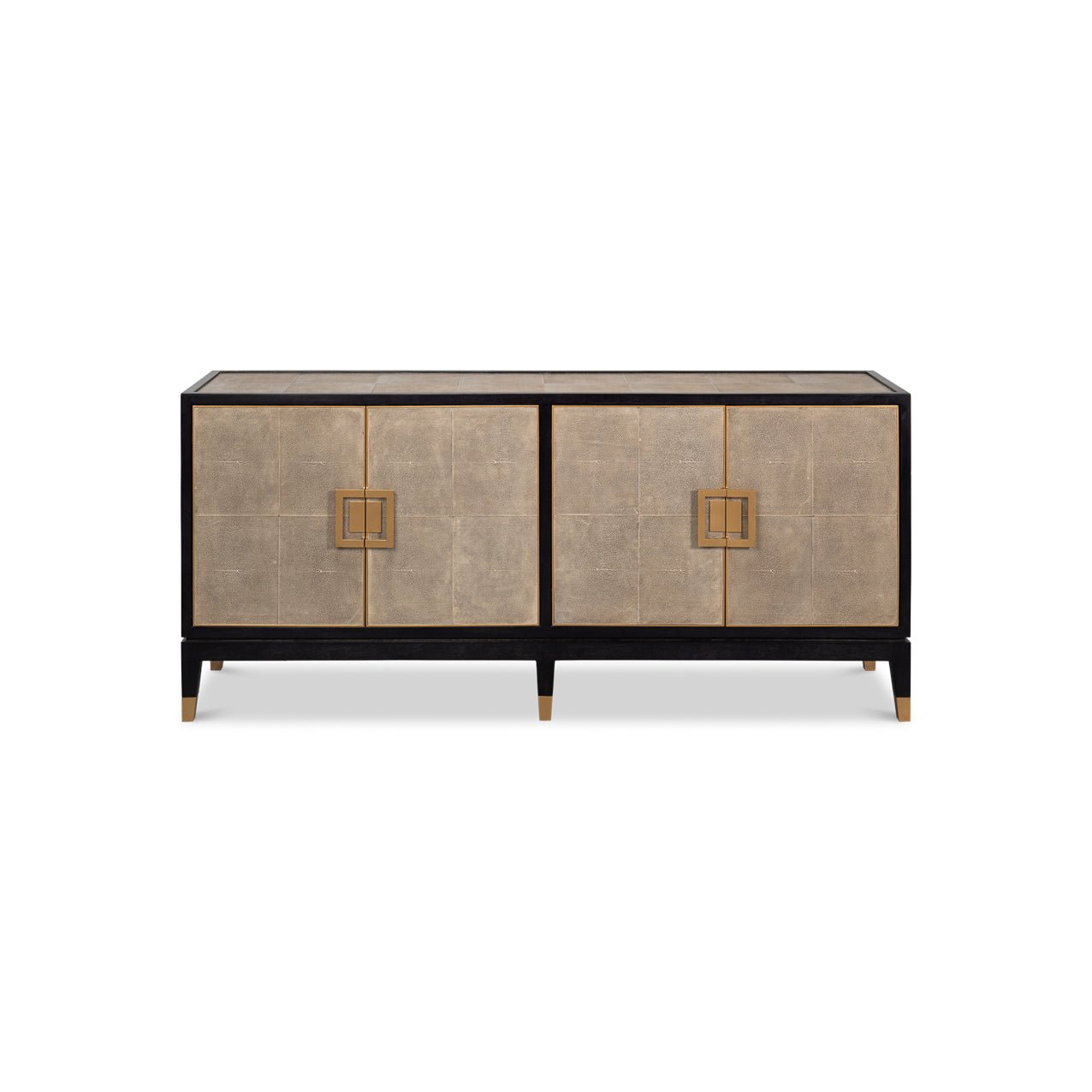 Leather wrapped midcentury credenza front view.