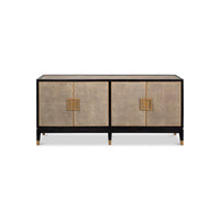 Leather wrapped midcentury credenza front view.
