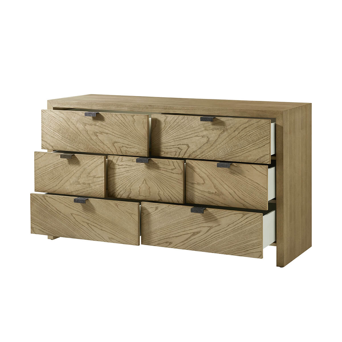 Light ash long dresser with partially opened drawers