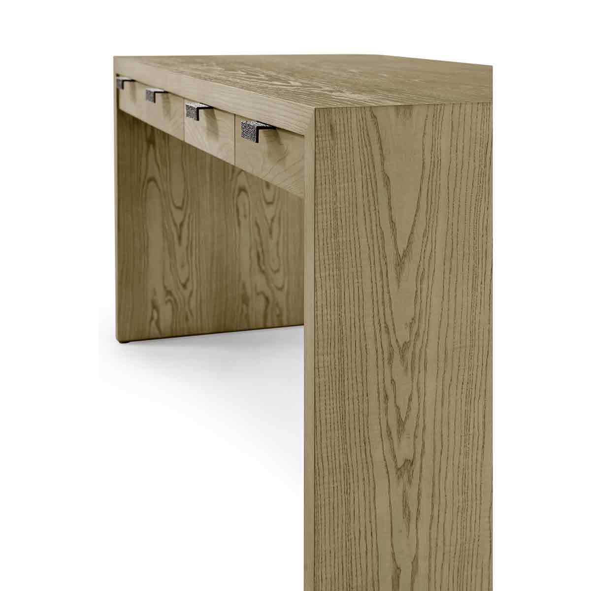 Light ash modern desk angled side view.