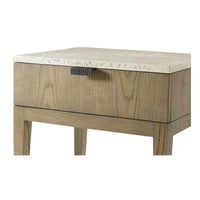 Light ash modern nightstand, detailed front view.