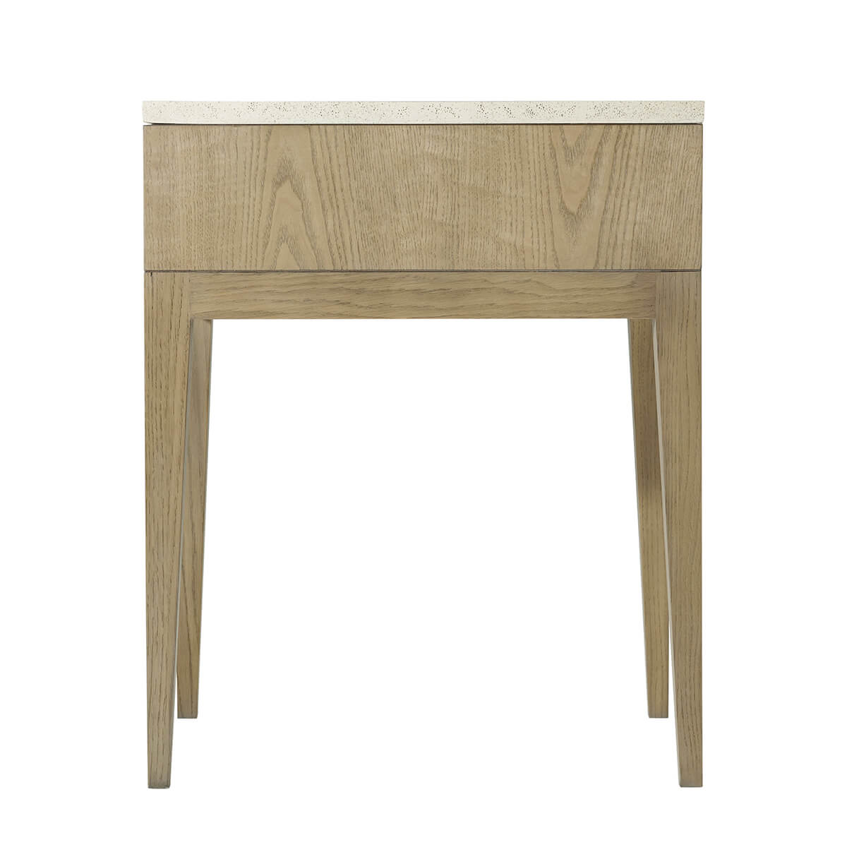 Light ash modern nightstand, back angle.