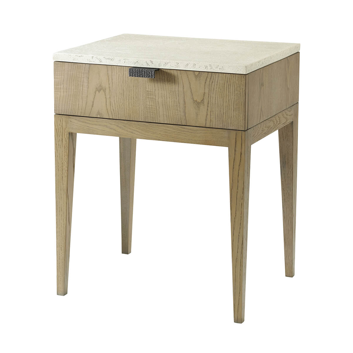 Light ash modern nightstand front view, closed drawer.