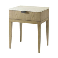 Light ash modern nightstand front view, closed drawer.