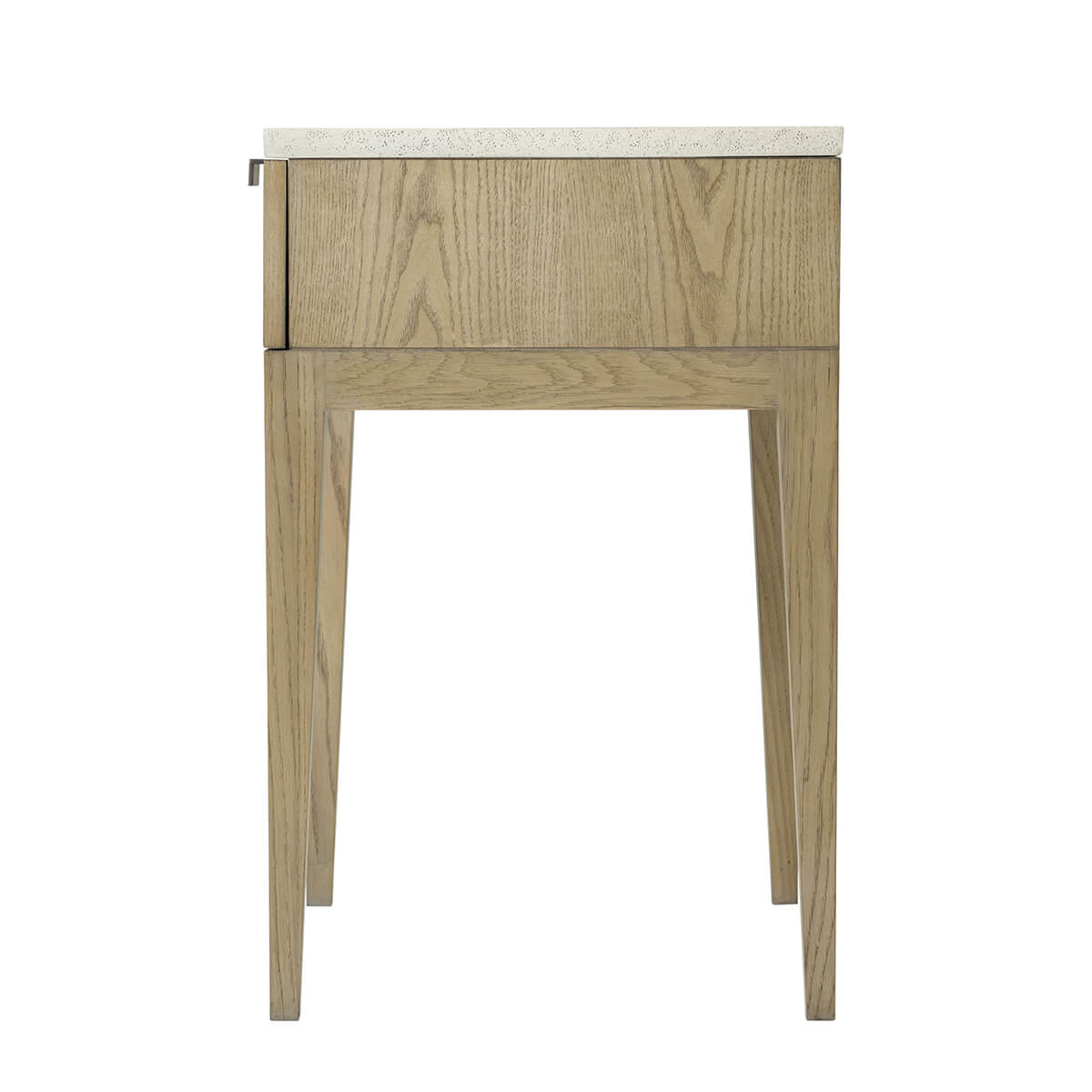 Light ash modern nightstand, side profile.
