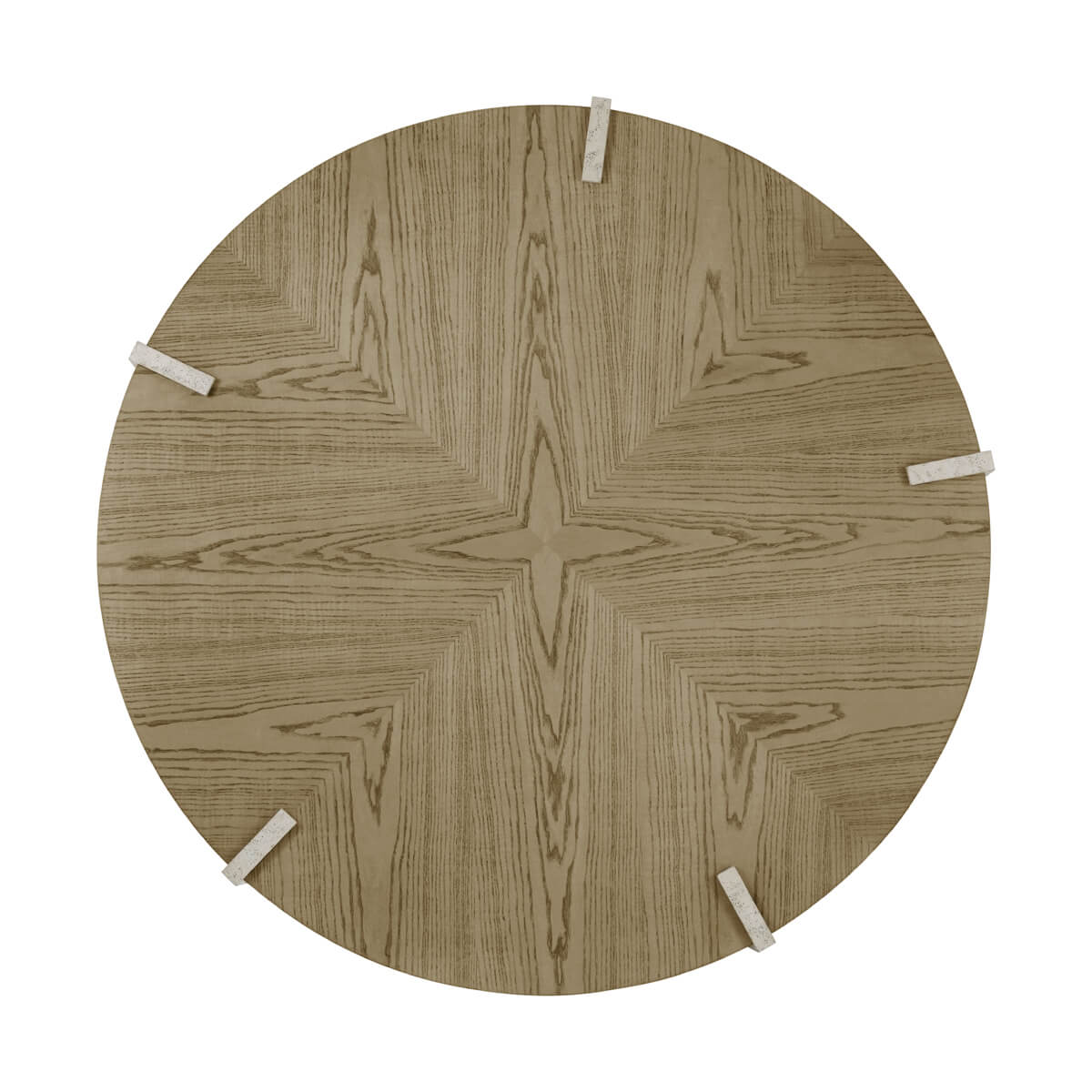 Light ash round coffee table, top view showing wood pattern.