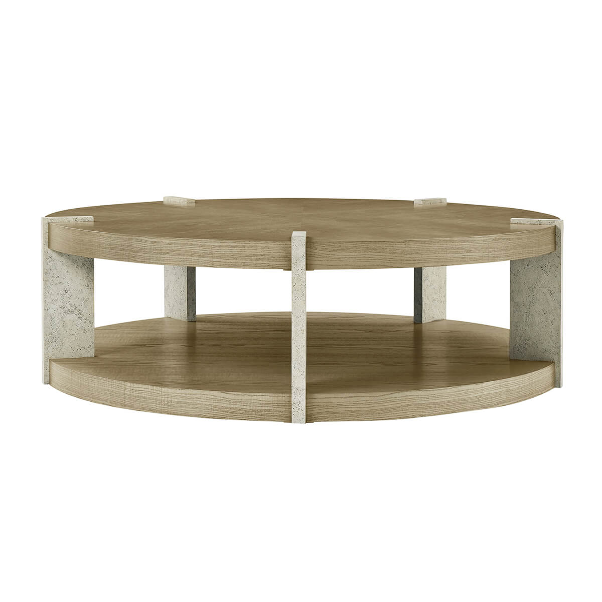 Light ash round coffee table, alternate side view.