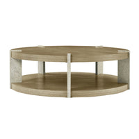 Light ash round coffee table, alternate side view.