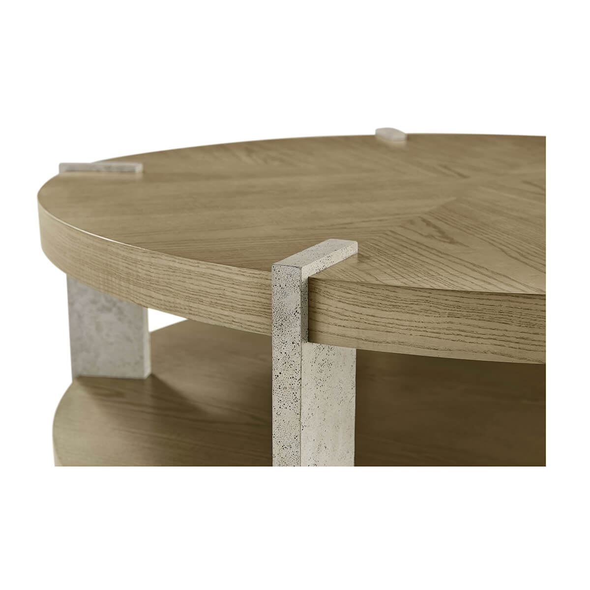 Light ash coffee table detail, top and stone supports.