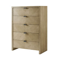 Tall chest with five drawers, angled view.