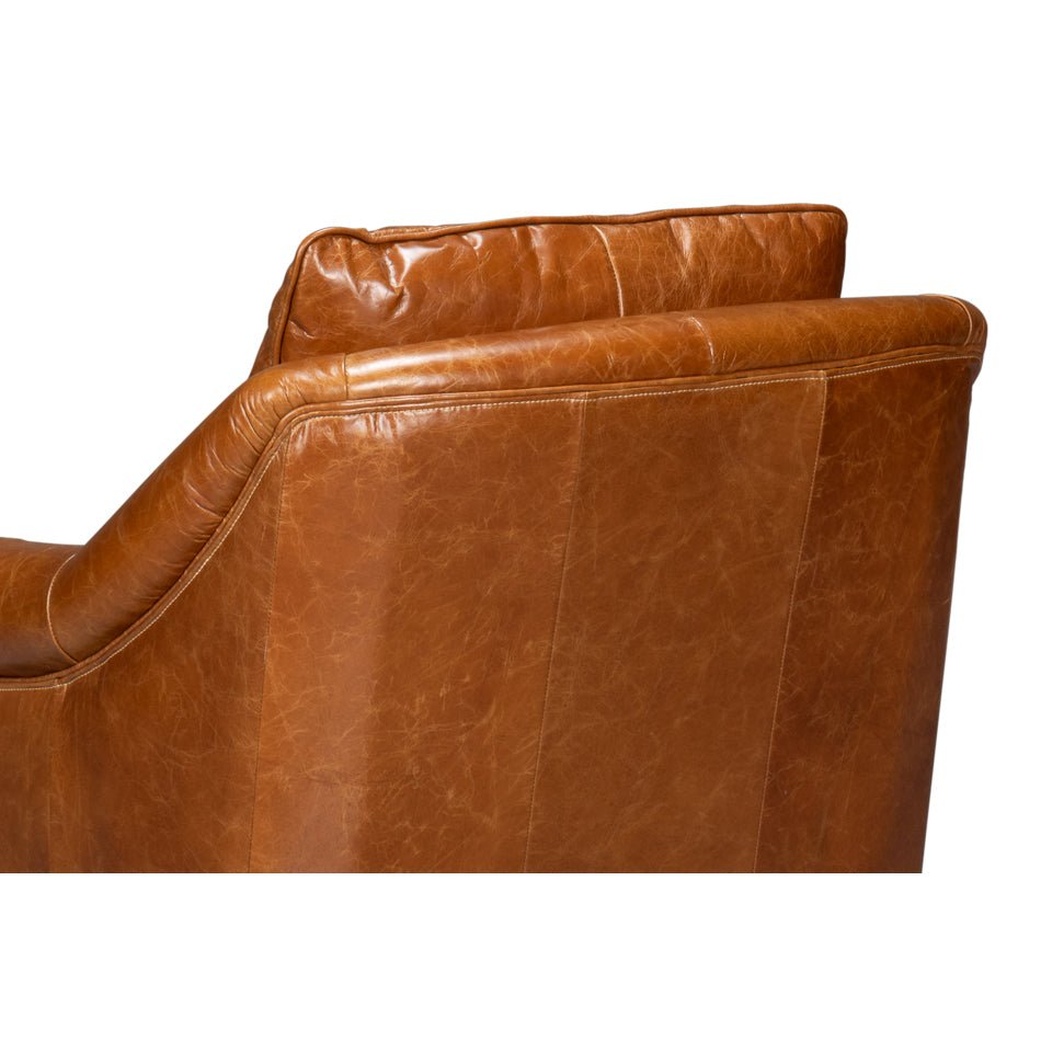Light brown accent chair rear cushion close-up.