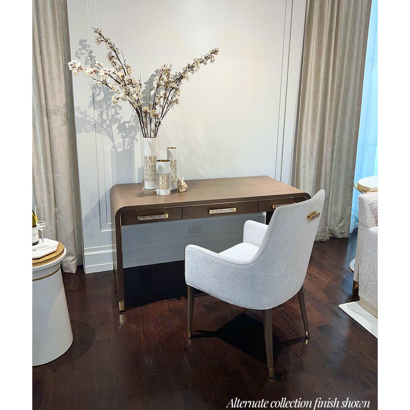 Decorated Light Hollywood Regency desk in elegant home office.