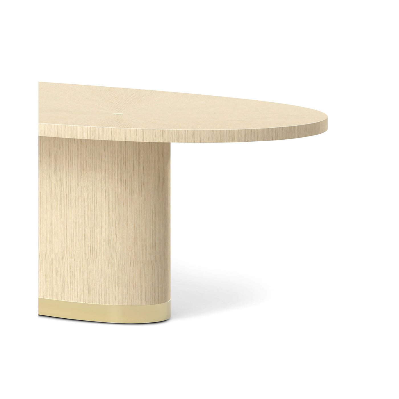 Oval dining table, close-up corner detail.