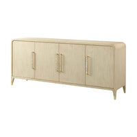 Light Hollywood Regency sideboard buffet, angled view, four doors.