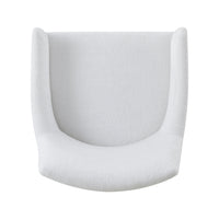Top view of white upholstered armchair's seat and back.