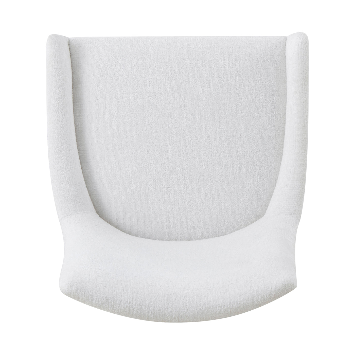 Top view of white upholstered dining chair seat.