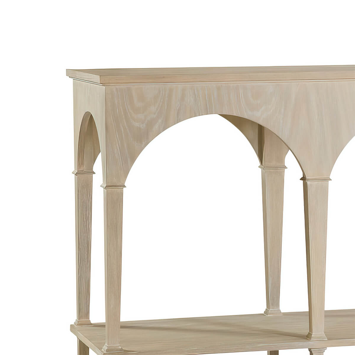 Close-up of console table's arches and leg design.