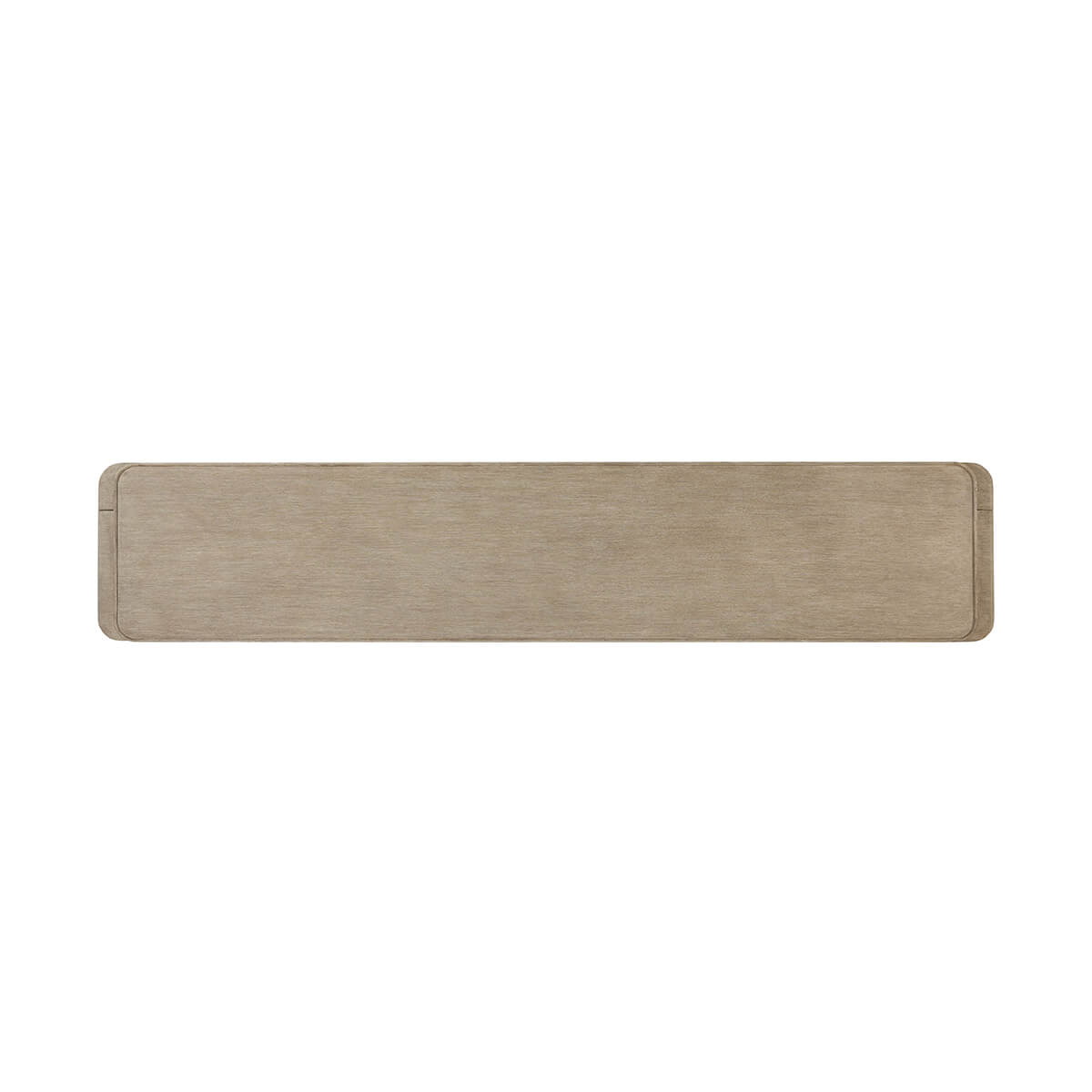 Top view of light oak media console surface.
