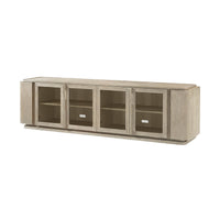 Front view of light oak modern media console.