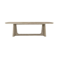 Front view of light oak mid-century dining table.