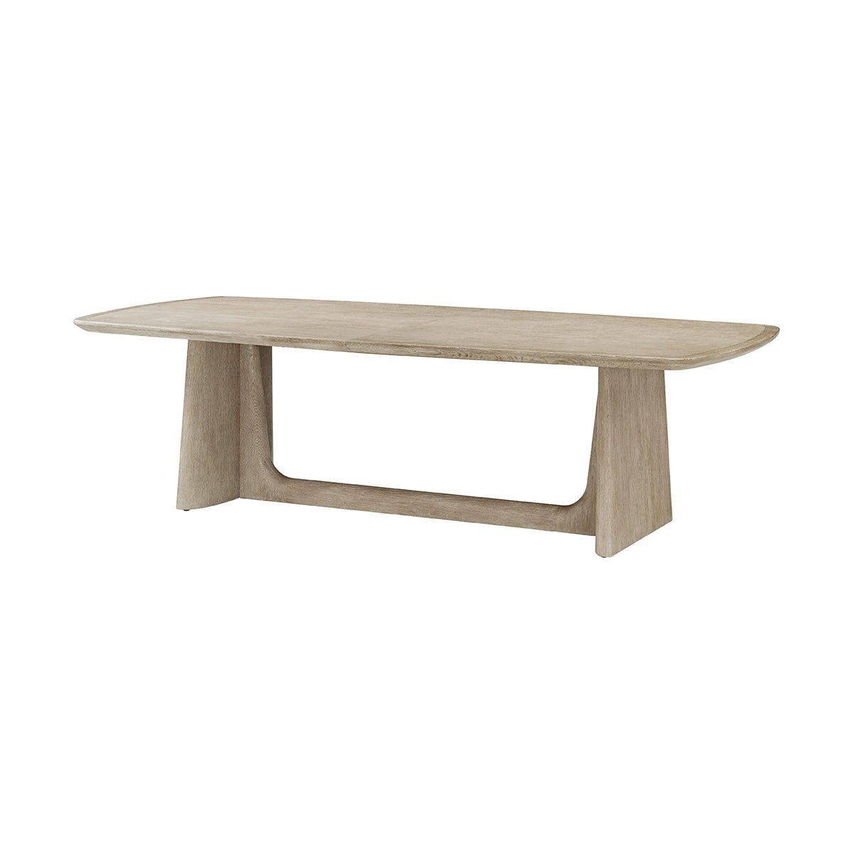 Side view of light oak mid-century dining table.