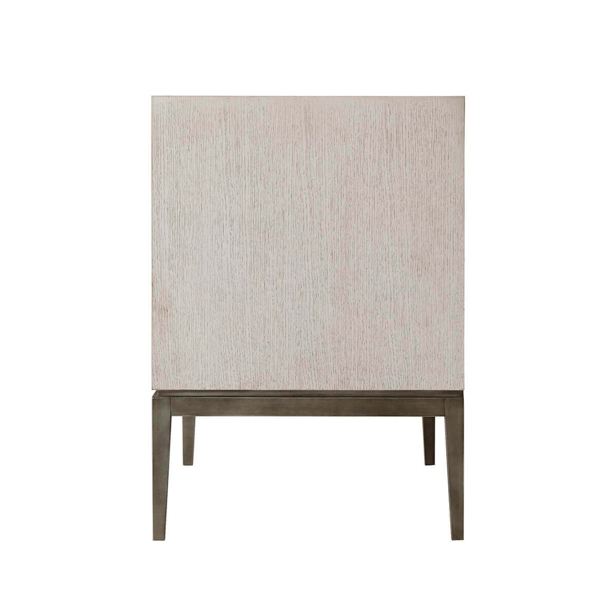 Side view of light oak mid-century nightstand.