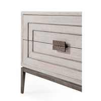 Corner detail of mid-century nightstand with handle.