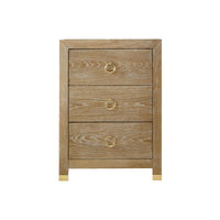 Front view of three-drawer bedside chest.