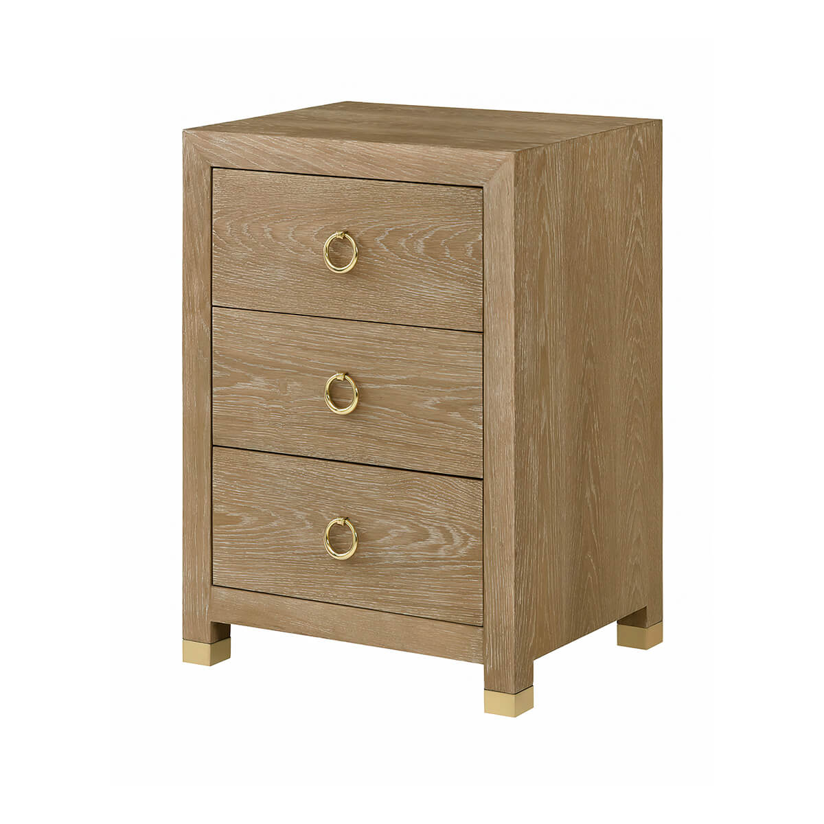 Light oak bedside chest with three drawers.