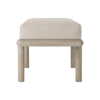 Modern bench, end view focusing on cushion height.